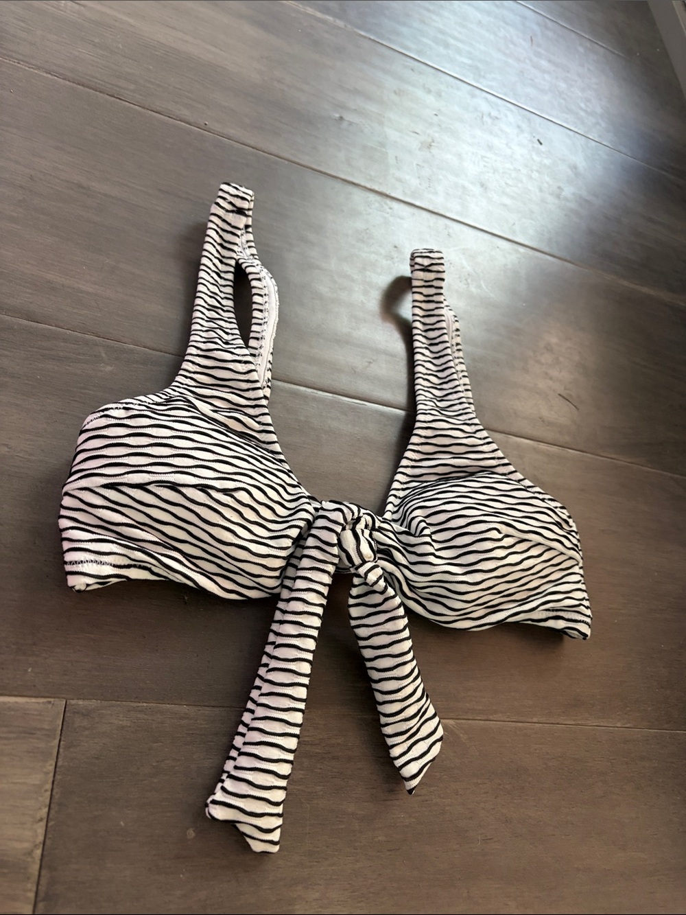 Striped Tie-Front Bikini Top - Black & White small